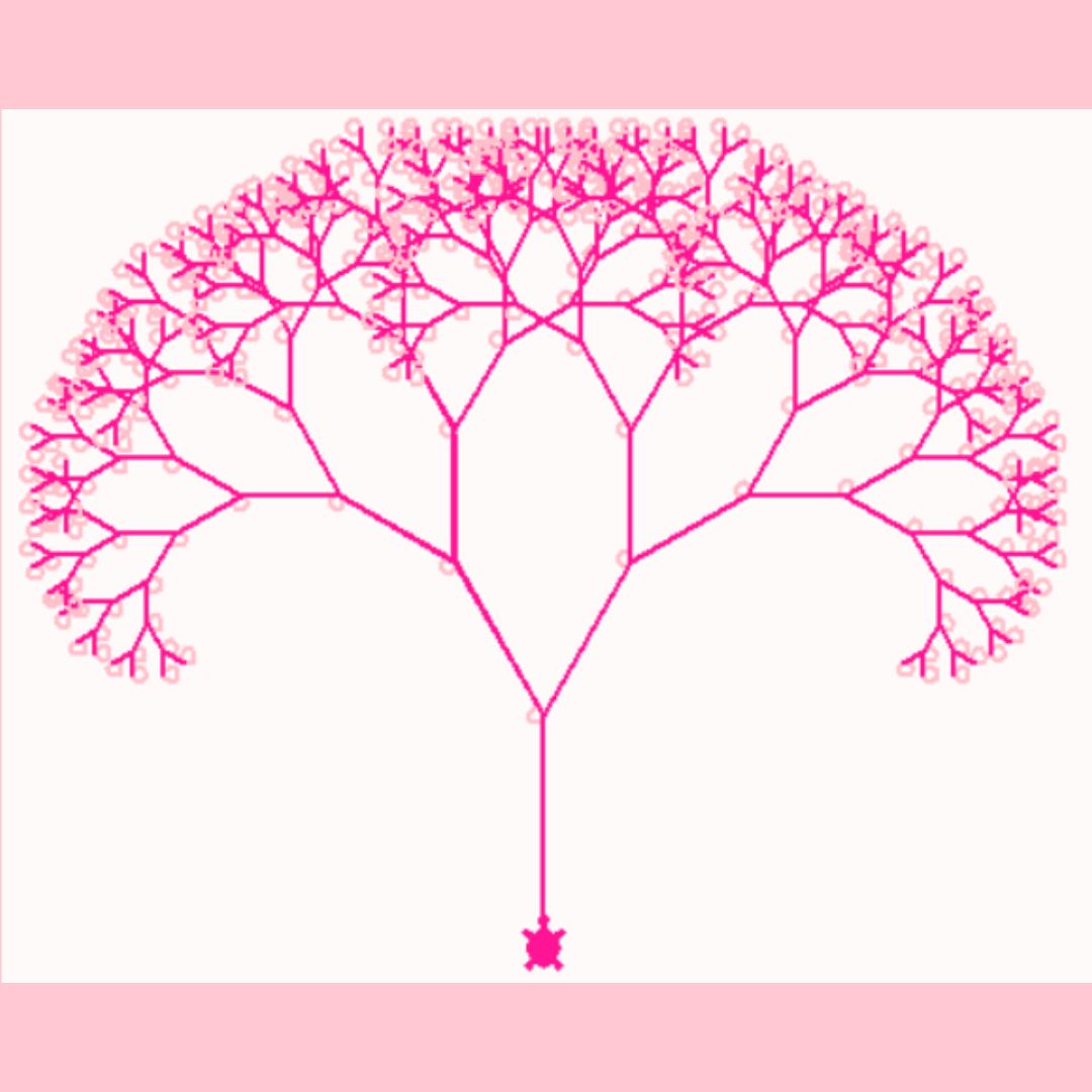 A recursive fractal tree rendered with Python turtle graphics